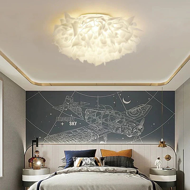 LED Petal Ceiling Chandelier for Living Room, Dimmable Round Bedroom Lamp