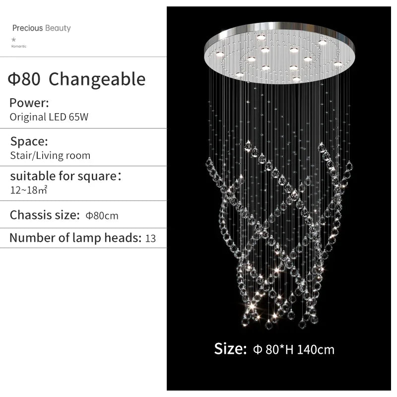 Crystal Chandelier for High Ceilings Living Room - Modern Luxury Spiral Stair Pendant Lamp