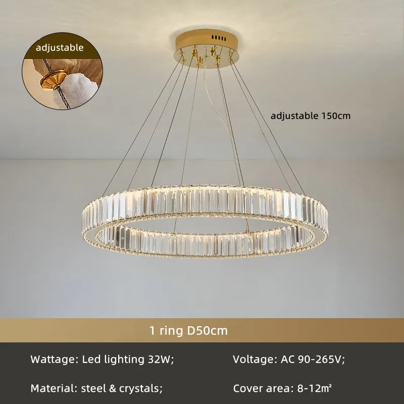 Afralia Crystal Circle LED Chandelier: Dimmable Pendant Lighting for Modern Stairs