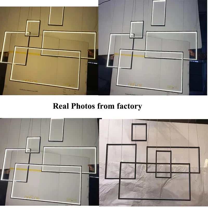 Modern LED Rectangle Pendant Chandelier for Living Room Dining Room Stair Loft Lighting