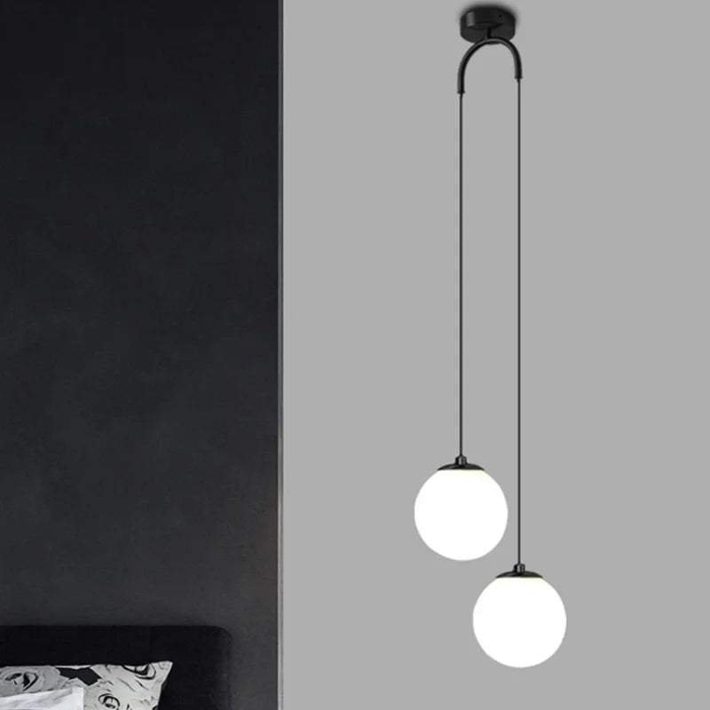 Double Glass Ball Pendant Light Fixture for Bedroom Ceiling Lighting