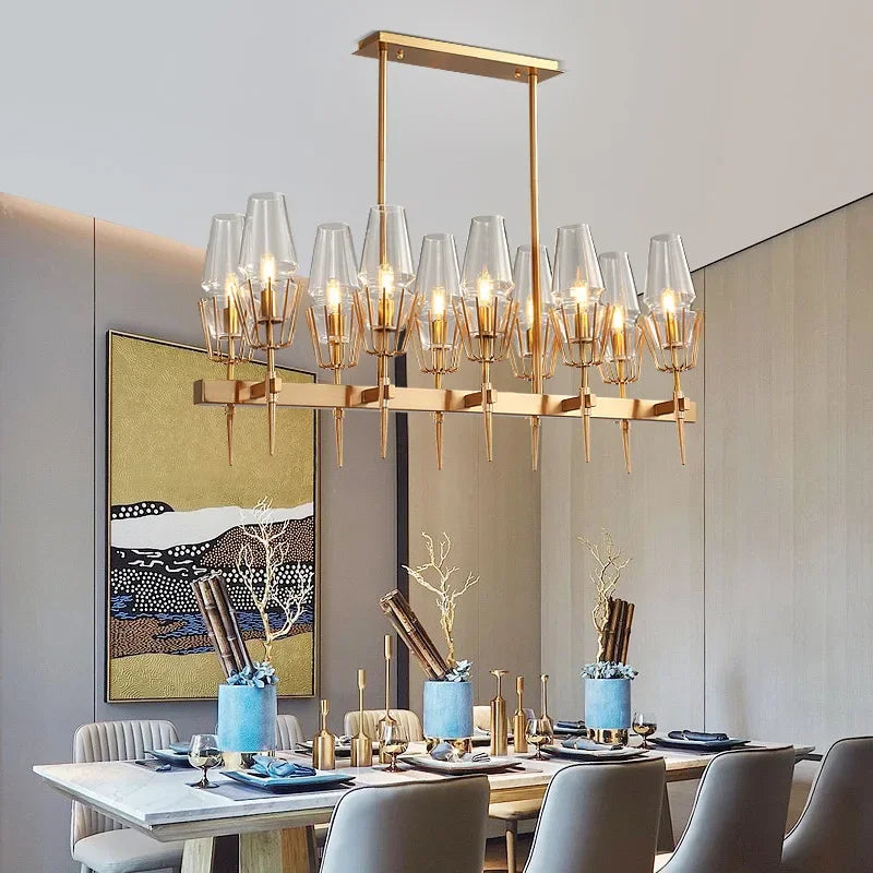 Gold Lustre Glass Chandelier: Modern Luxury Pendant for Living, Dining, Bedroom