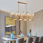 Gold Lustre Glass Chandelier: Modern Luxury Pendant for Living, Dining, Bedroom