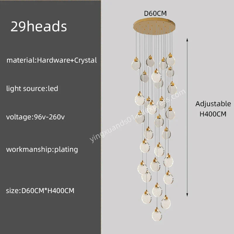 Crystal Chandelier Pendant Light for Luxury Staircase