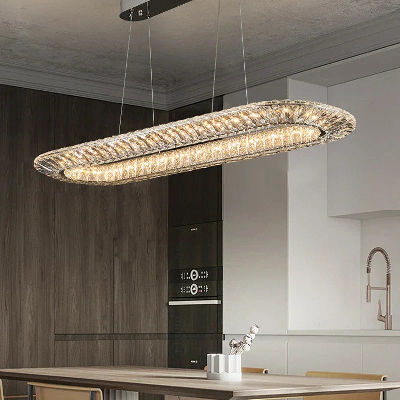 LED Crystal Chandelier: Elegant Light Luxury Golden Ceiling Art Ring for Living Room