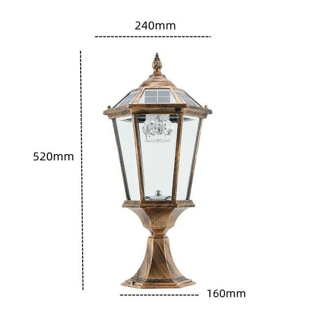 Solar LED Outdoor Villa Column Lamp - Retro Style Pillar Garden Street Light