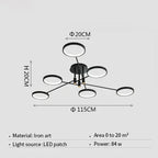 Modern LED Chandelier Black Aluminum Ceiling Light with Remote Control