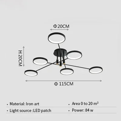 Modern LED Chandelier Black Aluminum Ceiling Light with Remote Control
