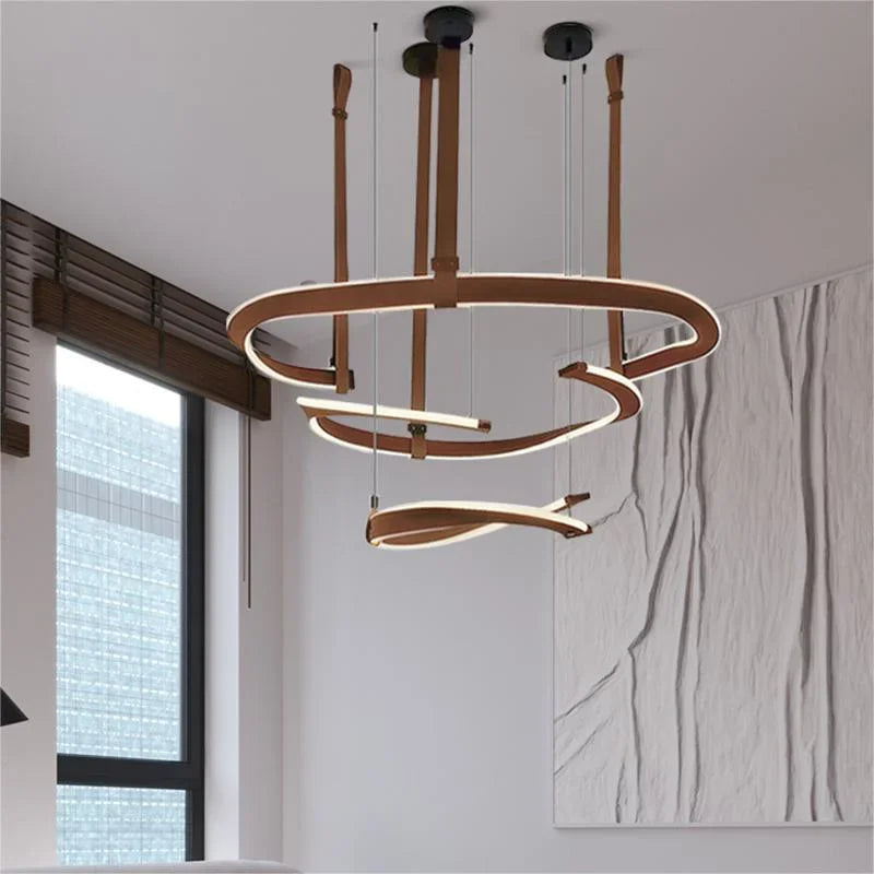 Modern Leather LED Chandelier Dimmable for Home Decoration Lighting Fixtures
