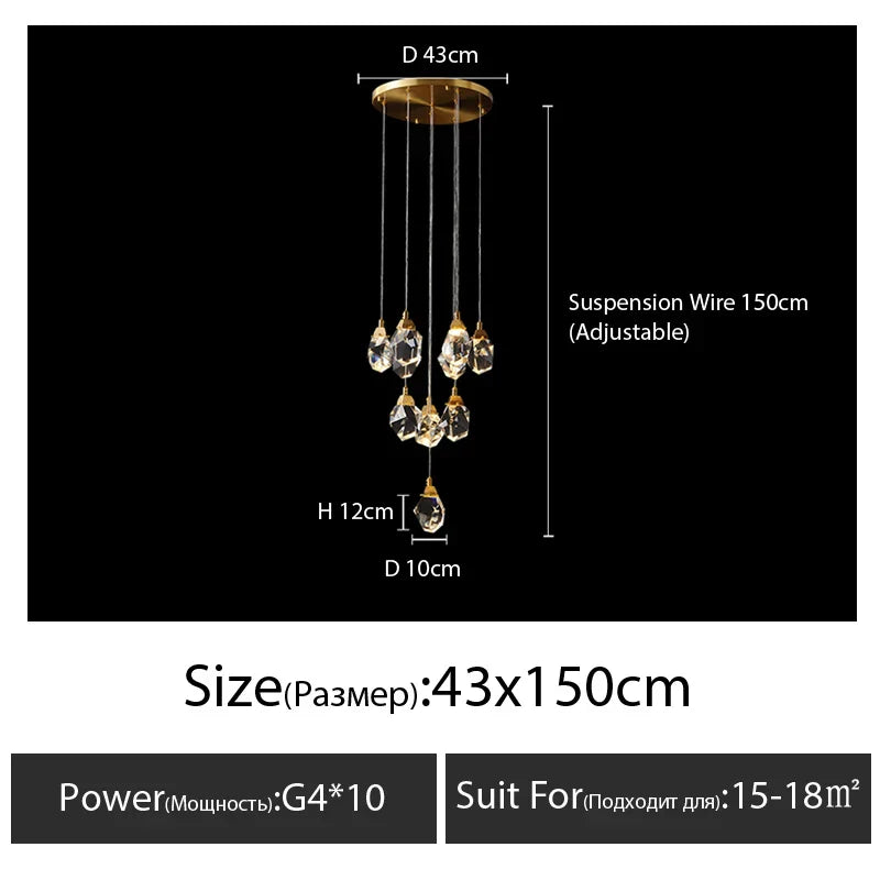 Diamond Crystal Chandelier Staircase LED Golden Large Living Room Hall Lighting