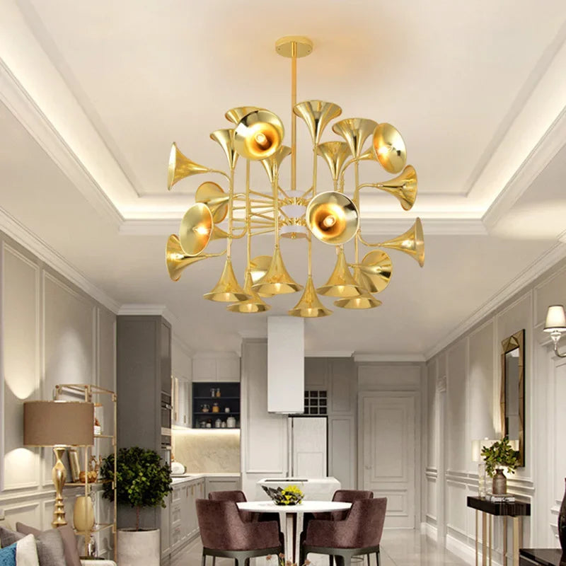 Gold Flared Trumpet Chandelier for Kitchen, Hall, Study, Drawing Room