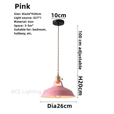 Vintage Pendant Ceiling Light for Home and Restaurant, Macaron Colors Hanging Lampshade