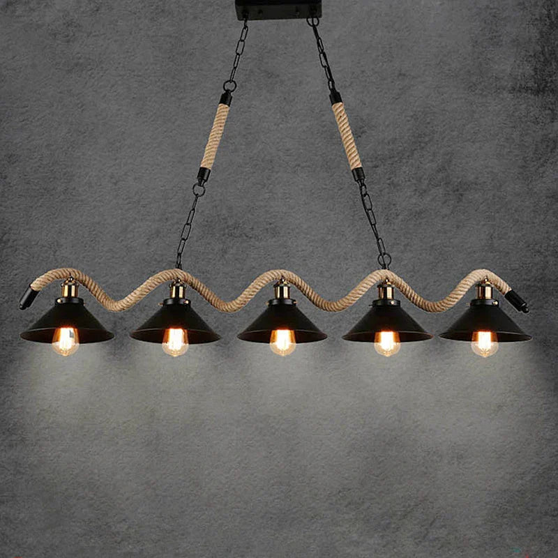 Industrial Hemp Rope Pendant Light Chandelier LED for Home Restaurant Kitchen