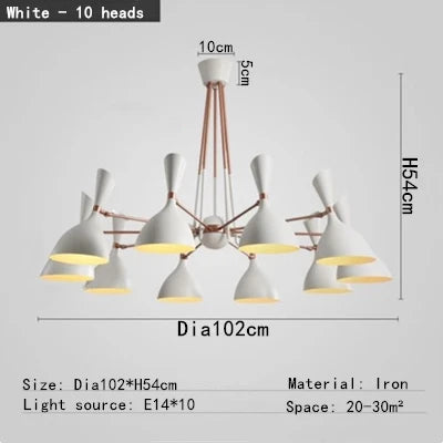 Afralia Nordic LED Multiple Head Chandelier - Black/White Iron Art - Living Room/Bedroom/Kitchen/Hotel