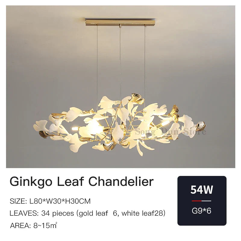 Ginkgo Leaf Chandelier: Elegant Nordic Art Luxury for Dining Room, Bedroom, Living Room