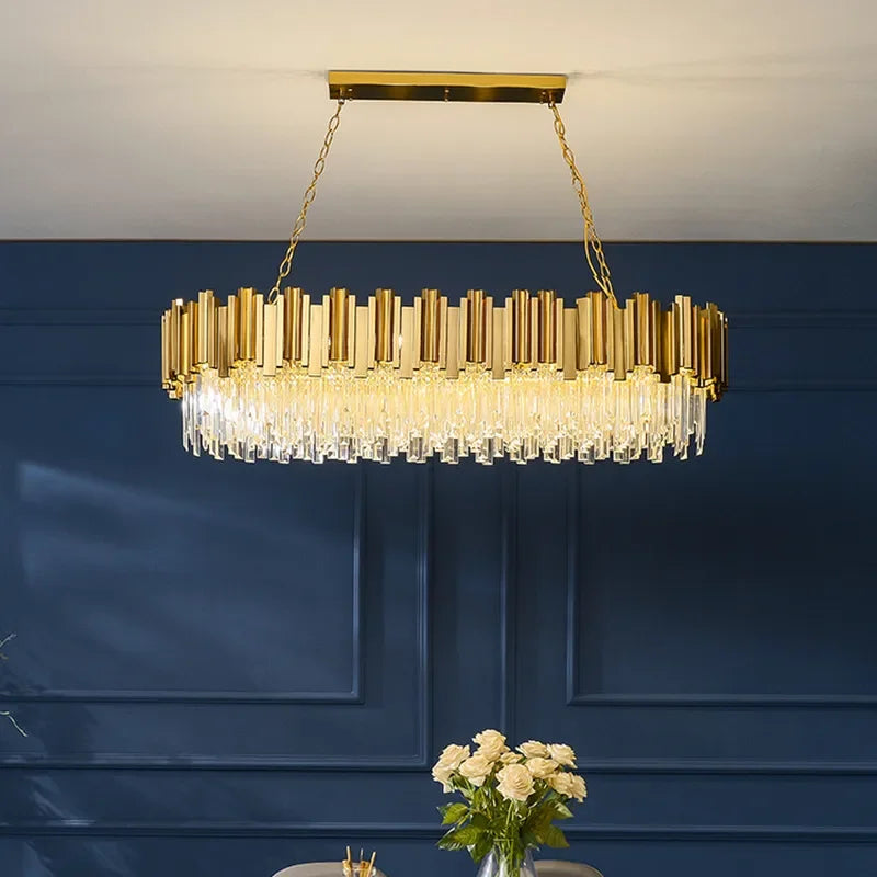 Gold Crystal Chandelier: Modern Luxury LED Pendant Lights for Living, Dining, Bedroom Decor