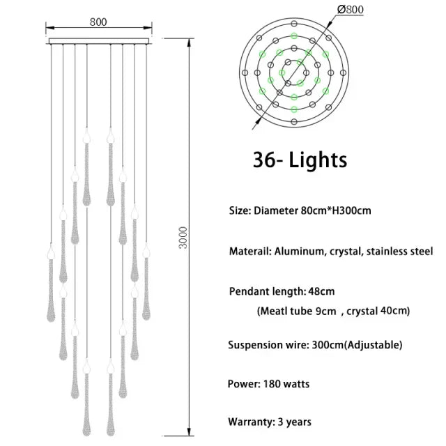 Modern Crystal LED Chandelier for Living Room Gold Stair Indoor Light Fixtures