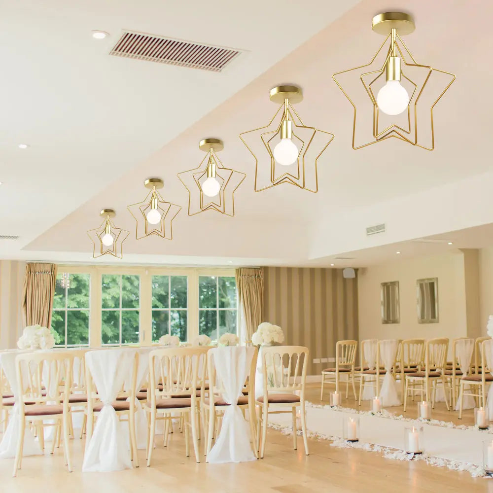 Gold Iron Cage Ceiling Light Modern Nordic Decor Retro Loft Fixture E27