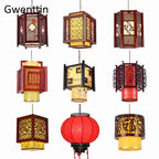 Sheepskin Lantern Pendant Light - Vintage Chinese Style Wooden Hanging Lamp
