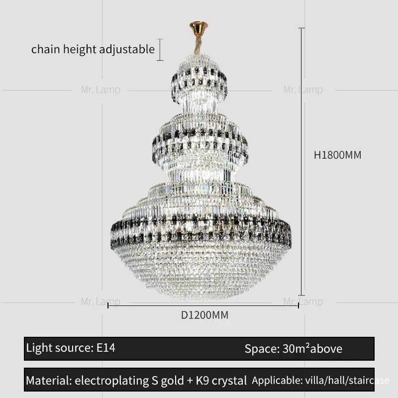 Crystal Chandelier Luxury Duplex Building Hollow Luxury Lamp