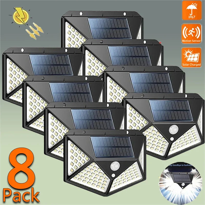 Solar Wall Lights: Motion Sensor Outdoor Lamp with 100 LED for Garden Street