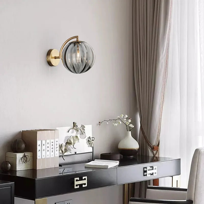 Modern Golden Glass Ball Wall Sconce Light Fixture for Indoor Living Room Décor