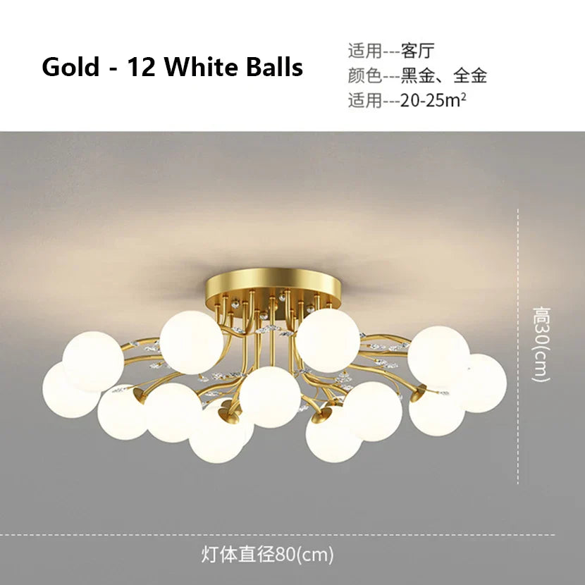 Glass Bubble Ball Crystal LED Ceiling Light - Black Gold Aesthetic Décor