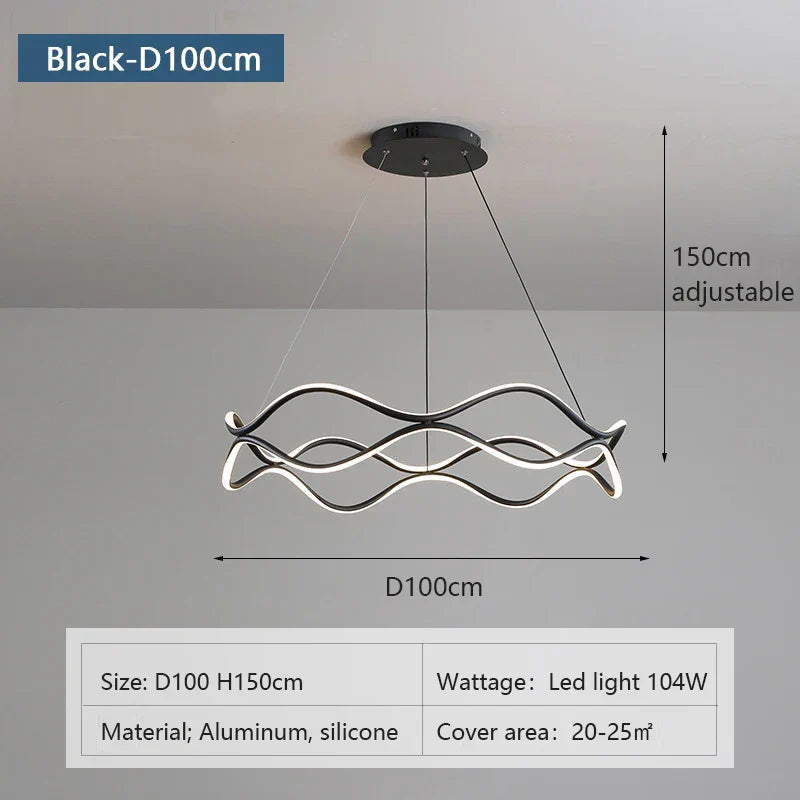 Wave Ring LED Pendant Chandelier for Living Room Bedroom, Modern Circle Lamp Fixture