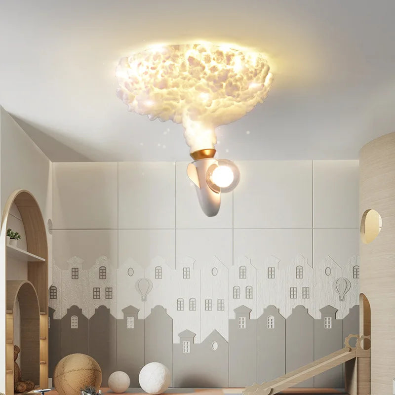 Modern Rocket Cloud LED Pendant for Kids' Bedroom Study Nursery Jet Chandelier