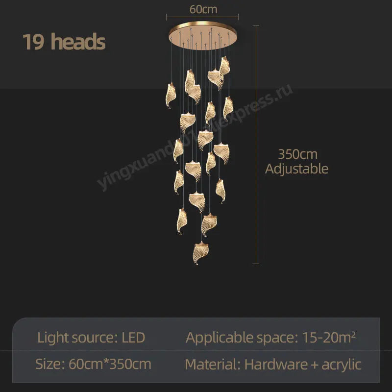 LED Staircase Chandelier: Modern Loft Lighting Fixture for Living & Dining Room