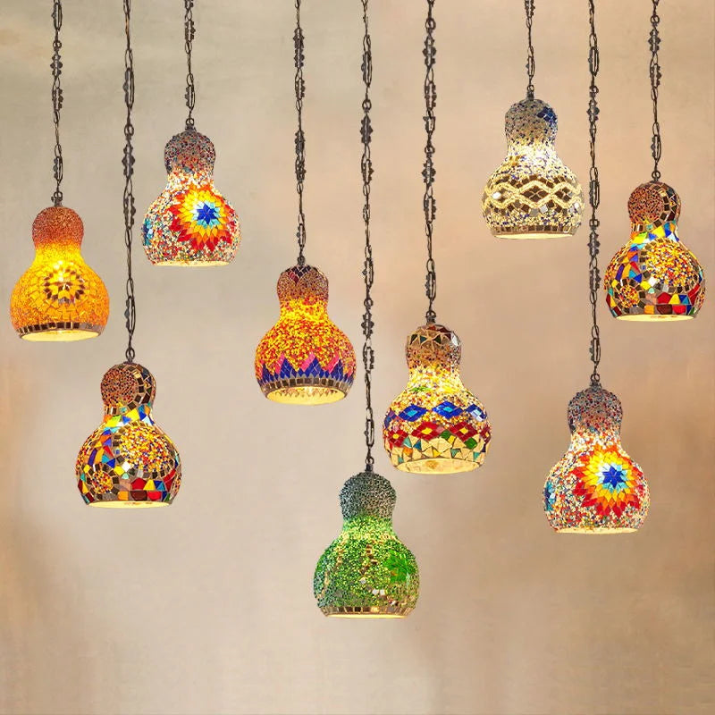 Turkish Mosaic Chandelier: Colorful Stained Glass Pendant Lamp