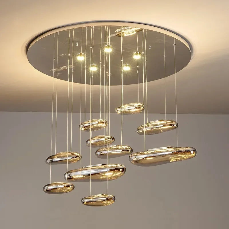Chrome LED Pendant Lights: Modern Water Droplets Chandeliers for Living, Dining, Bedroom.