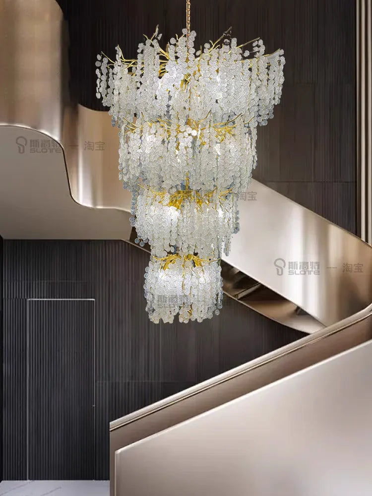 Nordic Ginkgo Leaf Crystal Branch Chandelier for Modern Luxury Living Rooms