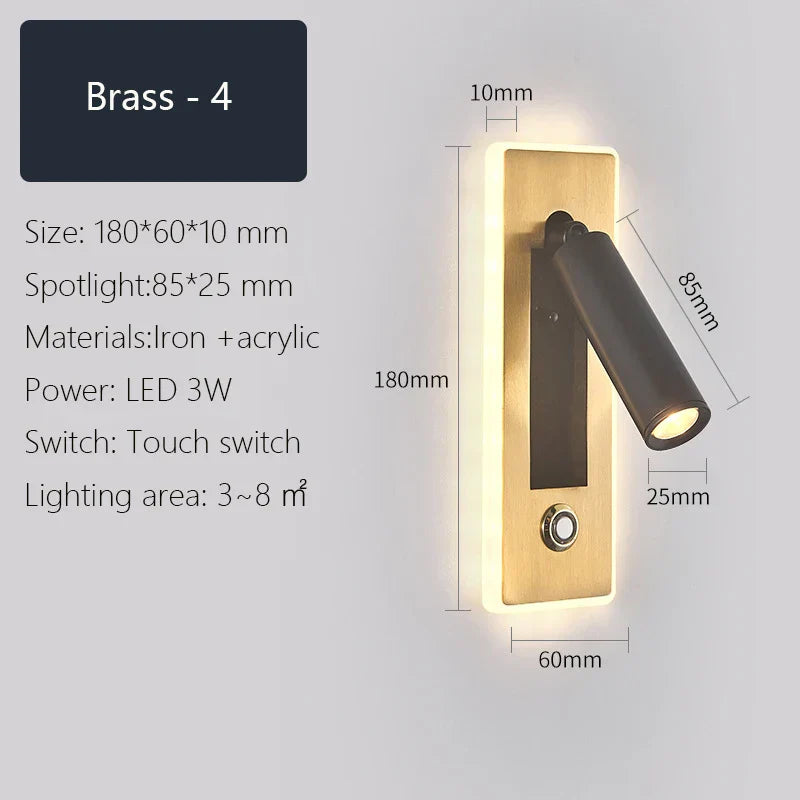 Dimmable LED Wall Sconce Rotation Reading Light for Bedroom Living Room