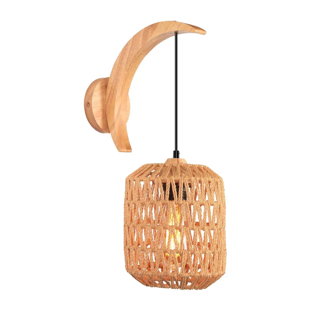 Modern Wood Hemp Rope Wall Sconce for Indoor Home Decor Lighting