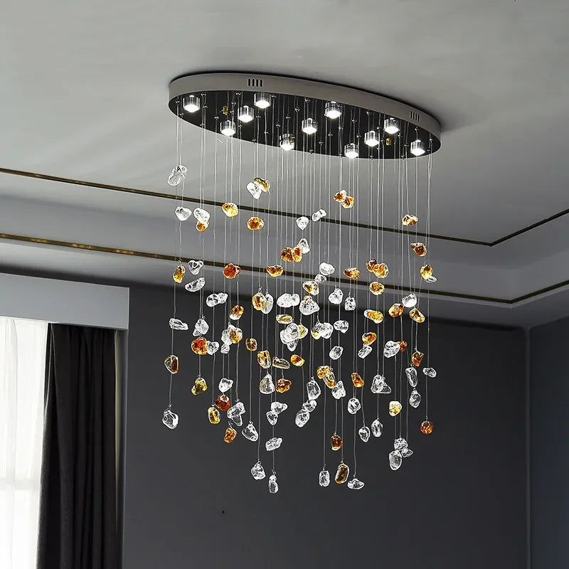 Modern Crystal Chandelier: Stone Decorative Living Room Lighting