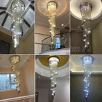 Smoky Gray Crystal LED Chandelier: Luxury Long Stairway & Corridor Lighting