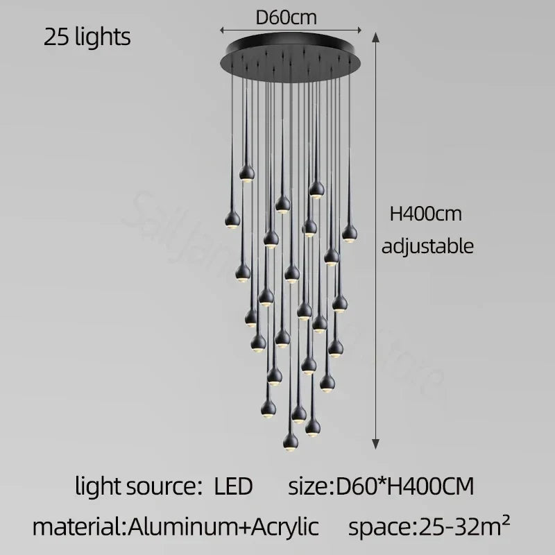 Water Drop Pendant Light: Modern Luxury Chandelier for Staircase, Bedside, Bar, and Restaurant