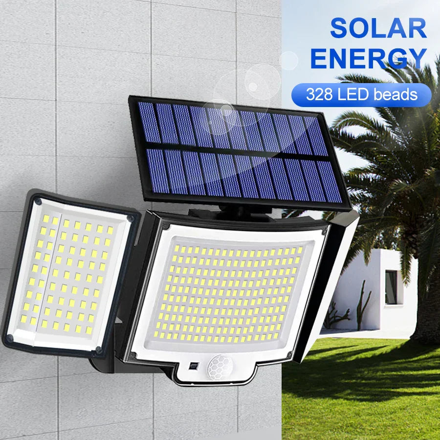 Solar Motion Sensor Wall Lamp 328/348 LED Remote Flood Light IP65 Waterproof