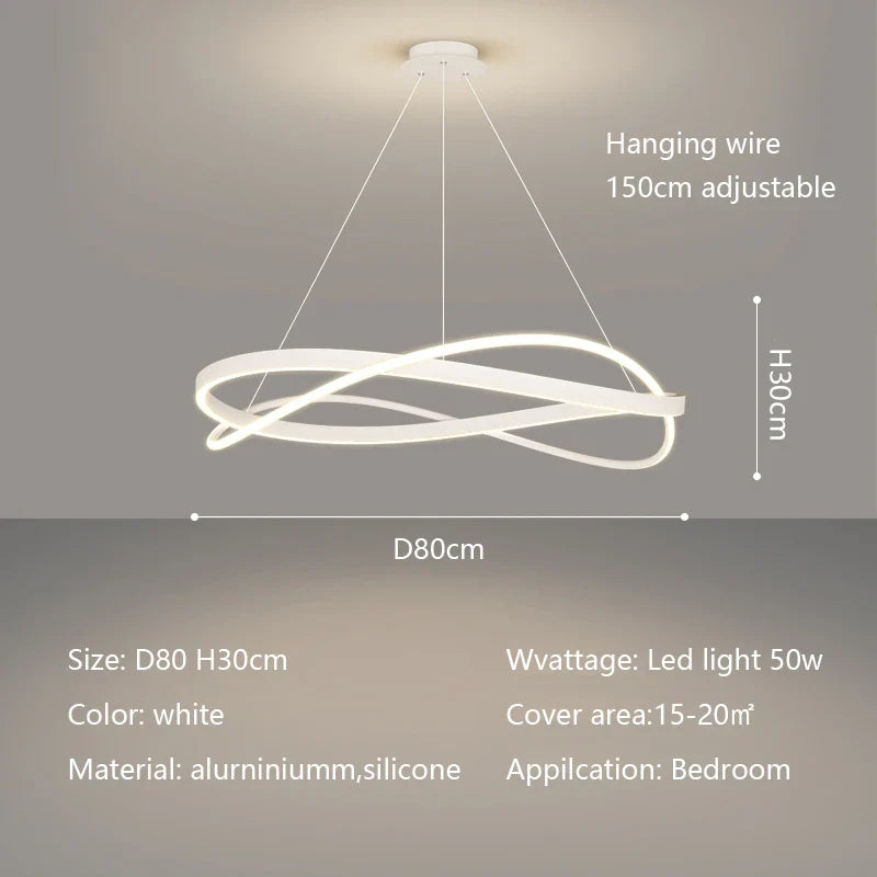 Minimalist Curve Ring LED Pendant Light for Living Dining Bedroom Chandelier