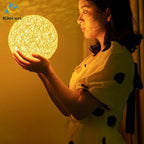 Minimalist Rattan Ball LED Table Lamp with Solid Wood Base