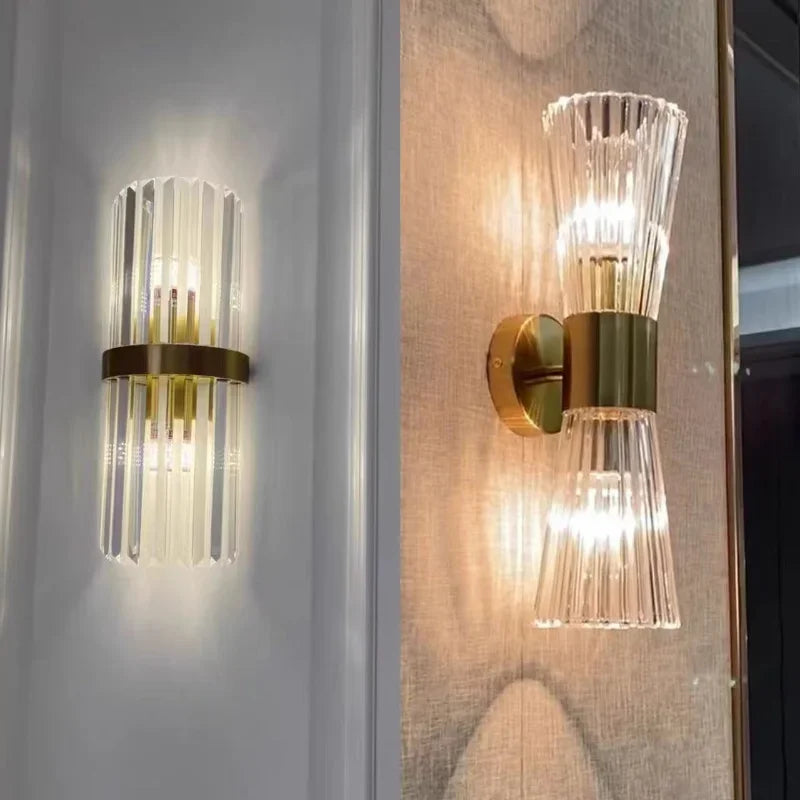 Luxury Crystal Glass Wall Sconce Light Fixture Gold for Bedroom Living Room