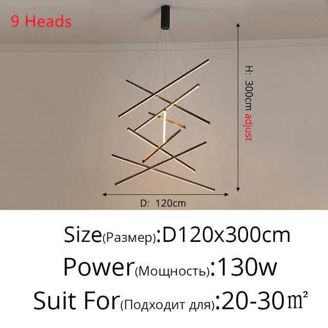 Aluminum Ceiling Chandelier: LED Changeable Shape Stair High-Rise Indoor Lighting