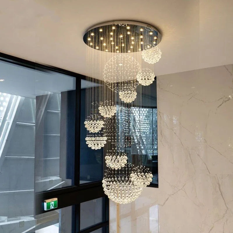 Crystal Ball LED Chandelier: Modern Industrial Pendant Light for Living Room