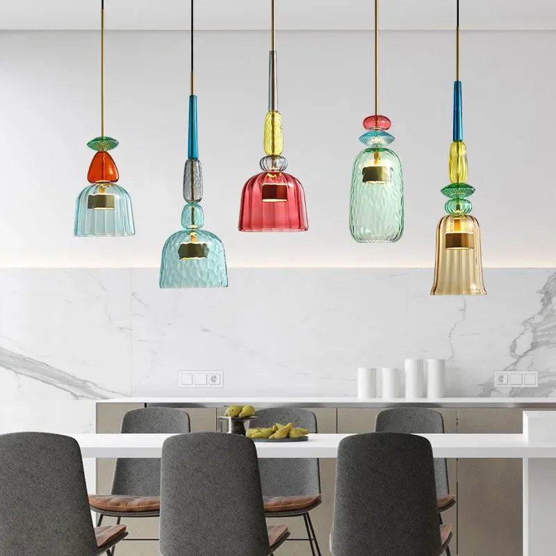 Glass Bedside Pendant Light: Modern Colorful Chandelier for Kitchen Coffee Bedroom