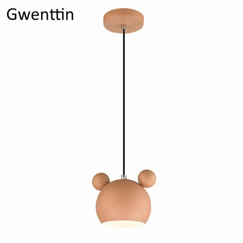 Cartoon Mouse Pendant Light: Nordic Iron Hanging Lamp for Children's Room, LED Lighting Fixtures