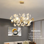 Gold Branches Chandelier with Porcelain Leaves Pendant Light - Luxury Living room Decor