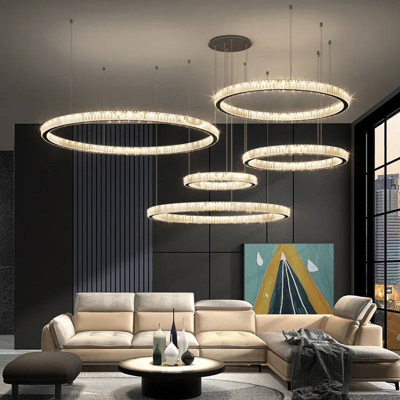 Luxury Steel Crystal Chandelier Dimmable LED Pendant Lights with Remote Control