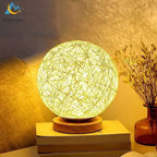 Rattan Ball Solid Wood LED Table Lamp for Living Room and Bedroom