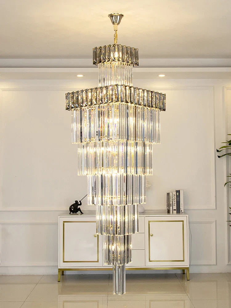 Crystal Chandelier: Luxury Spiral Staircase Pendant Light for Duplex Hollow Loft
